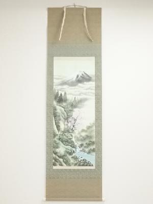 紫雲筆　春景富士山水　肉筆絹本掛軸
